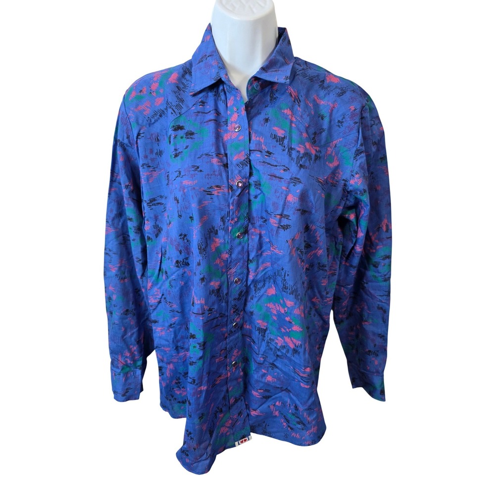 Ely Country Charmers Womens Vintage Western Pearl Snap Shirt Blue  Medium M